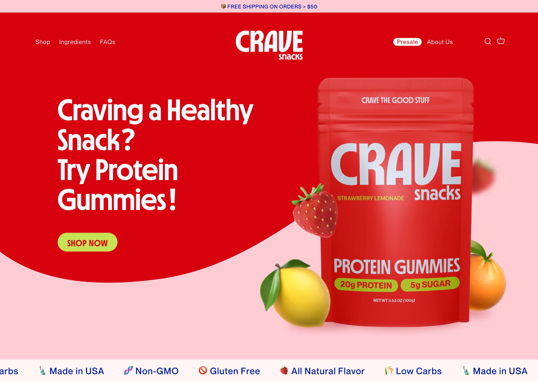 Crave snacks hero design